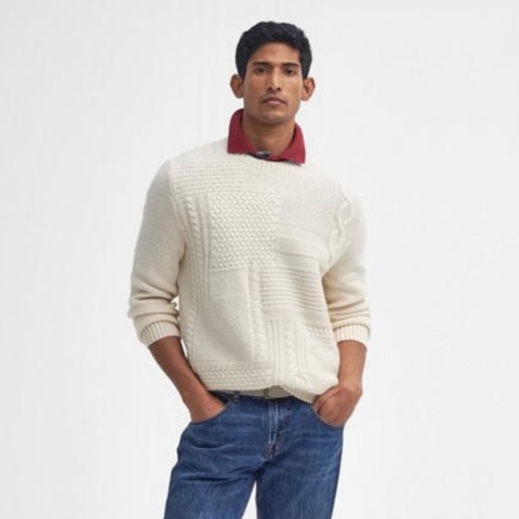 Diesel Men’s Chunky knit sweater Wool Off-White Patchwork M Oversized - Picture 2 of 15